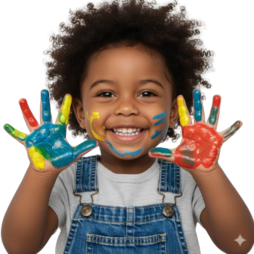 Happy child with painted hands